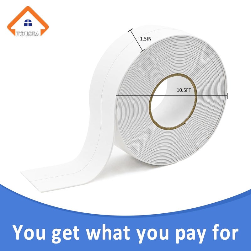 TOUSEA Waterproof Self Adhesive Caulk Tape 1.5" x10.5Ft - White Caulking Strip for Bathroom, Kitchen, Toilet, Bathtub, Sink & Floor Wall Edges (1Roll*White*1.5IN-10.5FT) - Image 2